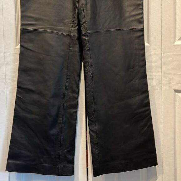 DANIER Black Leather Lined Flare High Rise Pants Size 8 - Picture 5 of 11